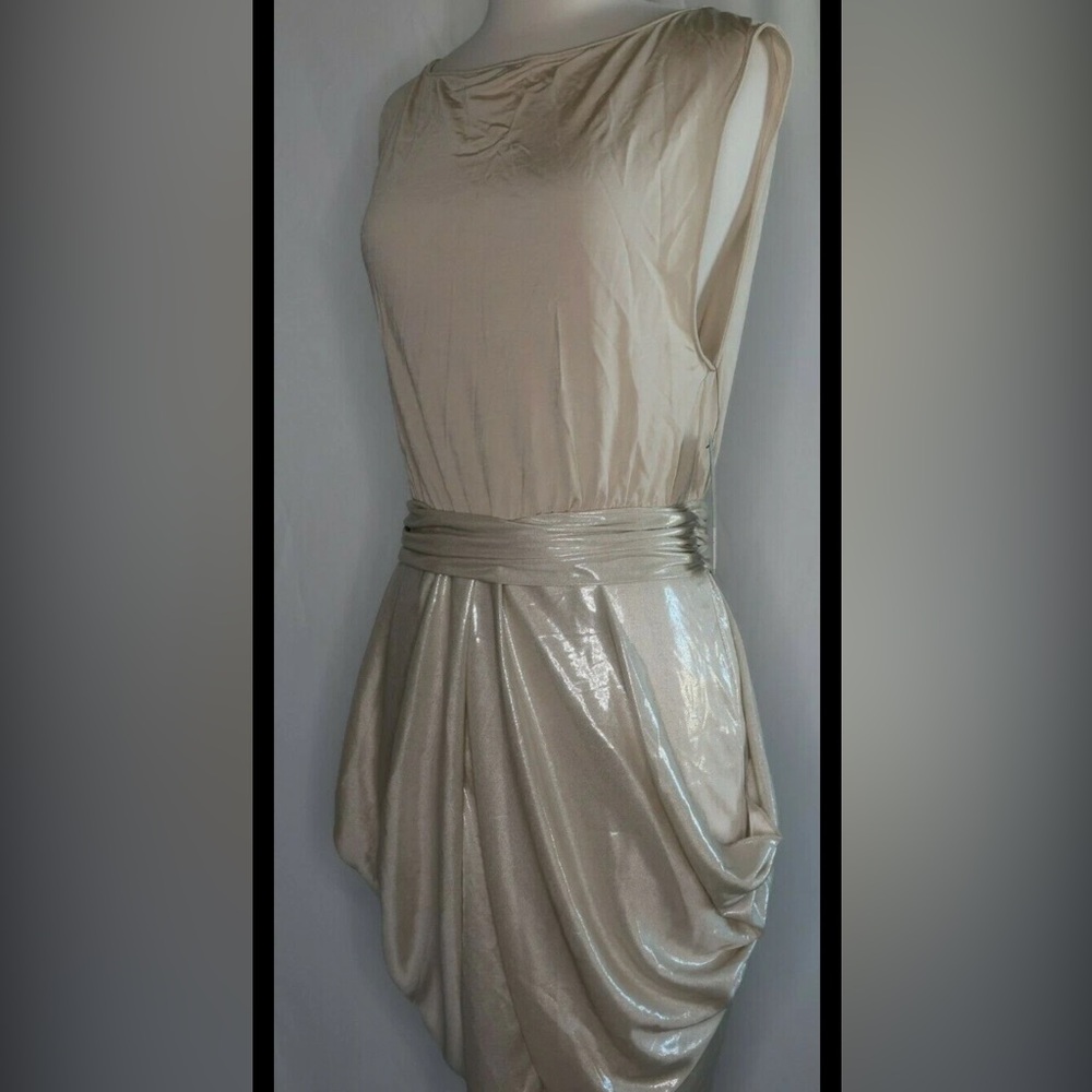 Alice + Olivia Shimmering Gold/Cream Metallic Cocktail Evening Dress